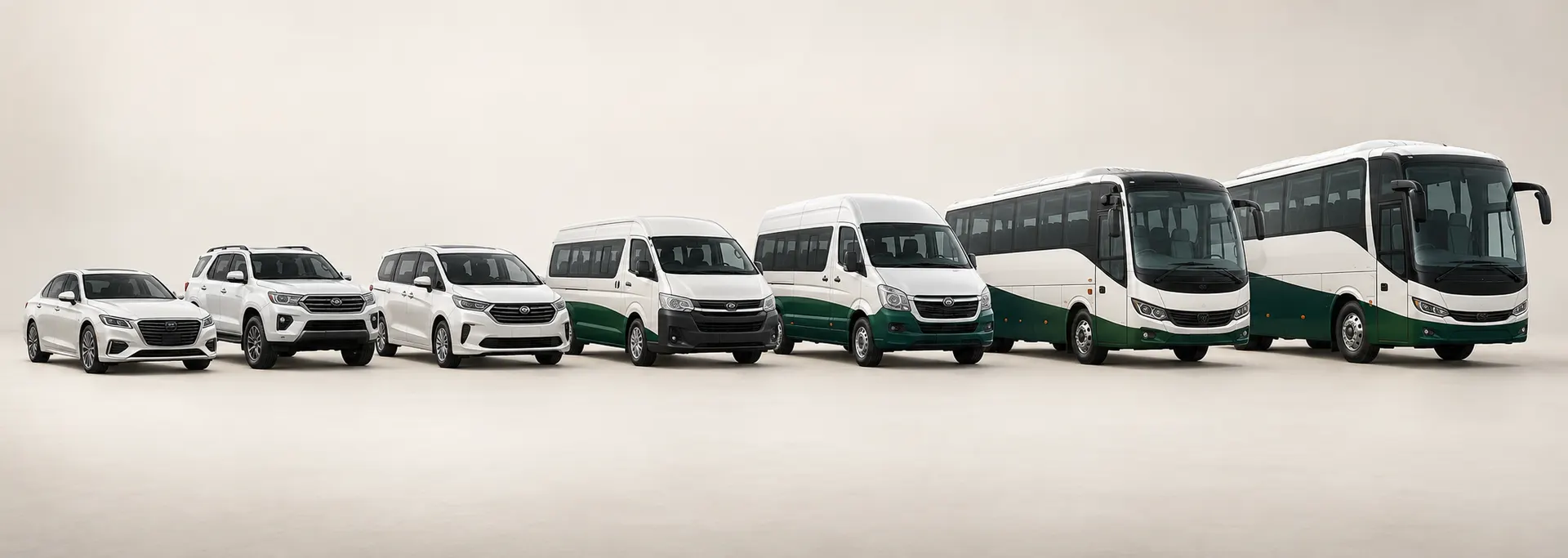 Illustrative range of vehicles from a sedan to a coach